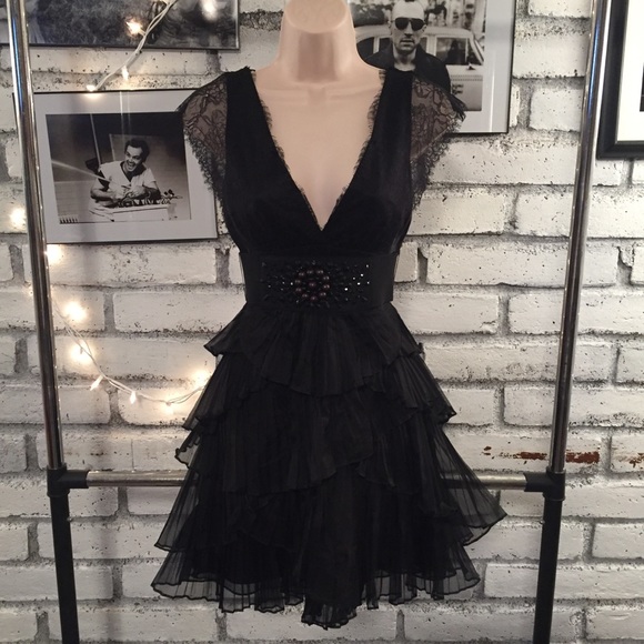 BCBGMaxAzria Dresses & Skirts - BCBGMaxAzria Black Tiered Lace Fit-and-Flare Cocktail Dress